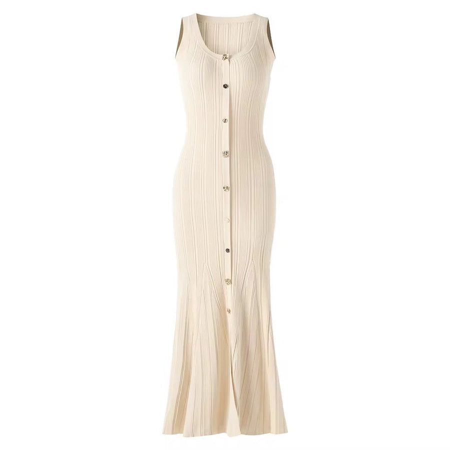 Alessia - The gold button knit midi dress